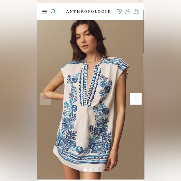 Anthropologie Dresses & Skirts - Anthropologie Maeve linen embroidered tunic dress medium white blue beach shells